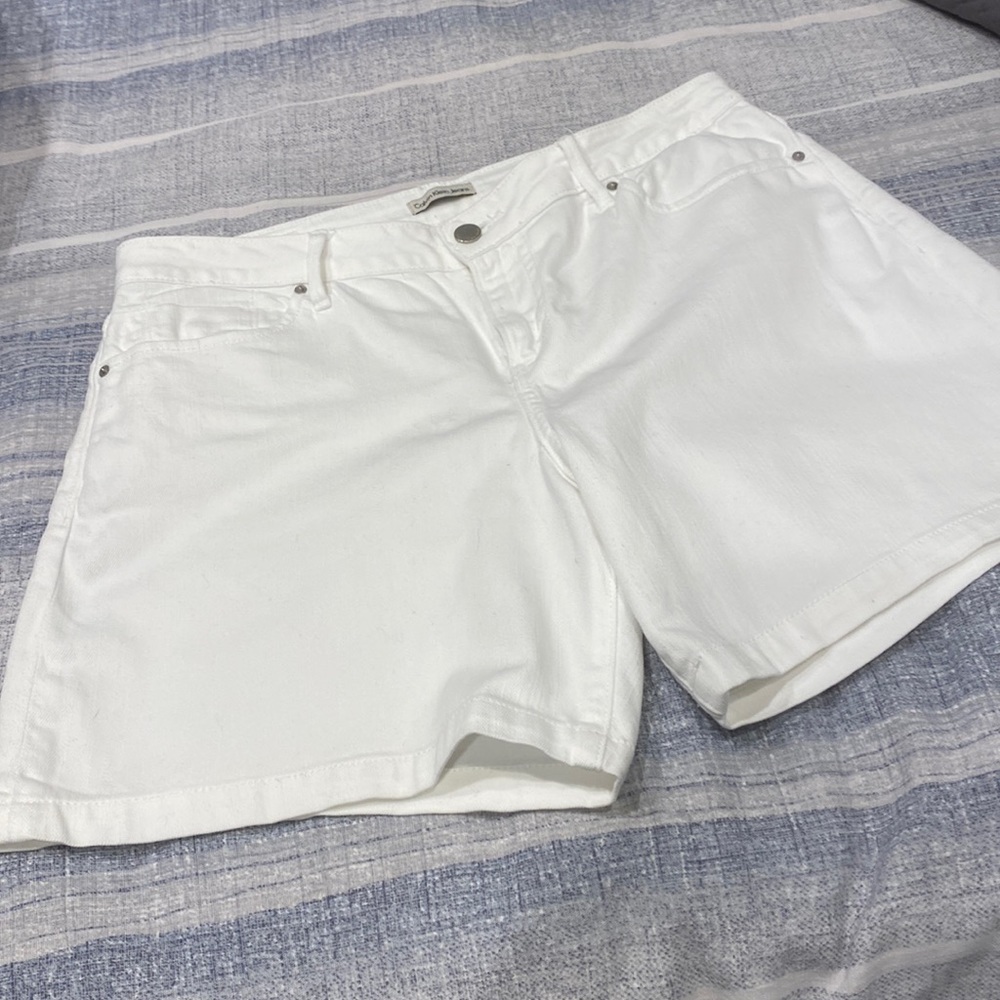 Calvin Klein white denim jean shorts